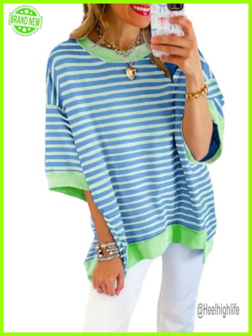 Oversized Striped Short Sleeve Sweatshirt Crewneck High Low Pullover